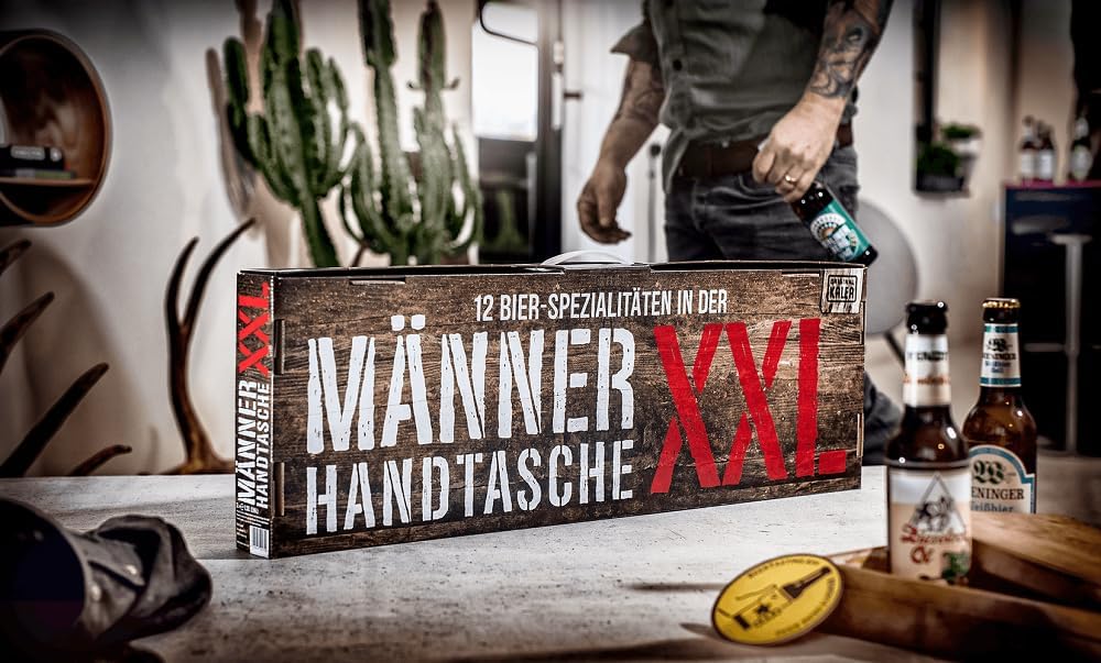 Bier-Präsentkörbe - Kalea XXL Herrenhandtasche, 12 x 0,33 L Bierspezialitäten aus Privatbrauereien, Biergeschenke für Männer und Frauen – Bild 4