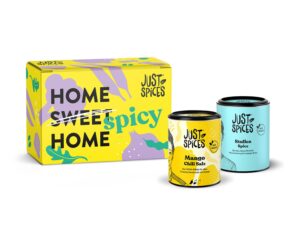 Geburtstags-Präsentkörbe – Just Spices Einweihungs-Geschenkbox I Geschenkset mit 2 Gewürzgläsern I Statt Salz und Brot I Geschenk zur Einweihung, zum Richtfest und zum Umzug