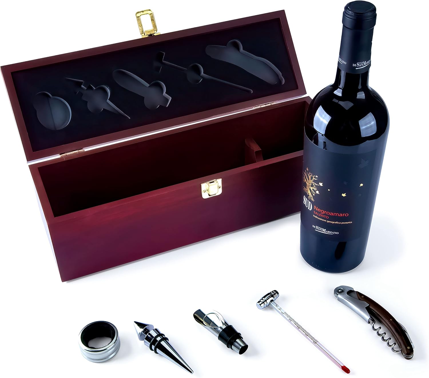 Wein-Präsentkörbe - GOODS+GADGETS Weinbox Zubehörbox Weinset Sommelier-Set Weingeschenkset Weingeschenkset mit Zubehör für Weinliebhaber (Weinbox ohne Flasche) – Bild 2
