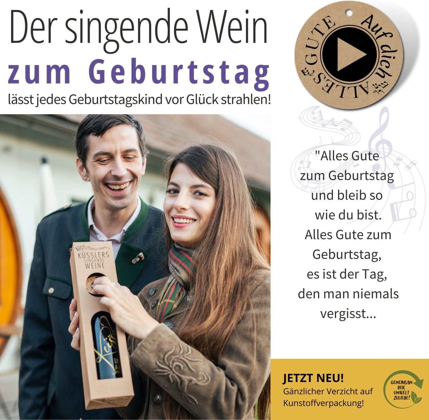 Wein-Präsentkörbe - Singender Wein zum Geburtstag – Ein Cuvée Weiß mit eigenem Geburtstagslied – in nachhaltiger Geschenkbox – Das ideale Weingeschenk! – Bild 2