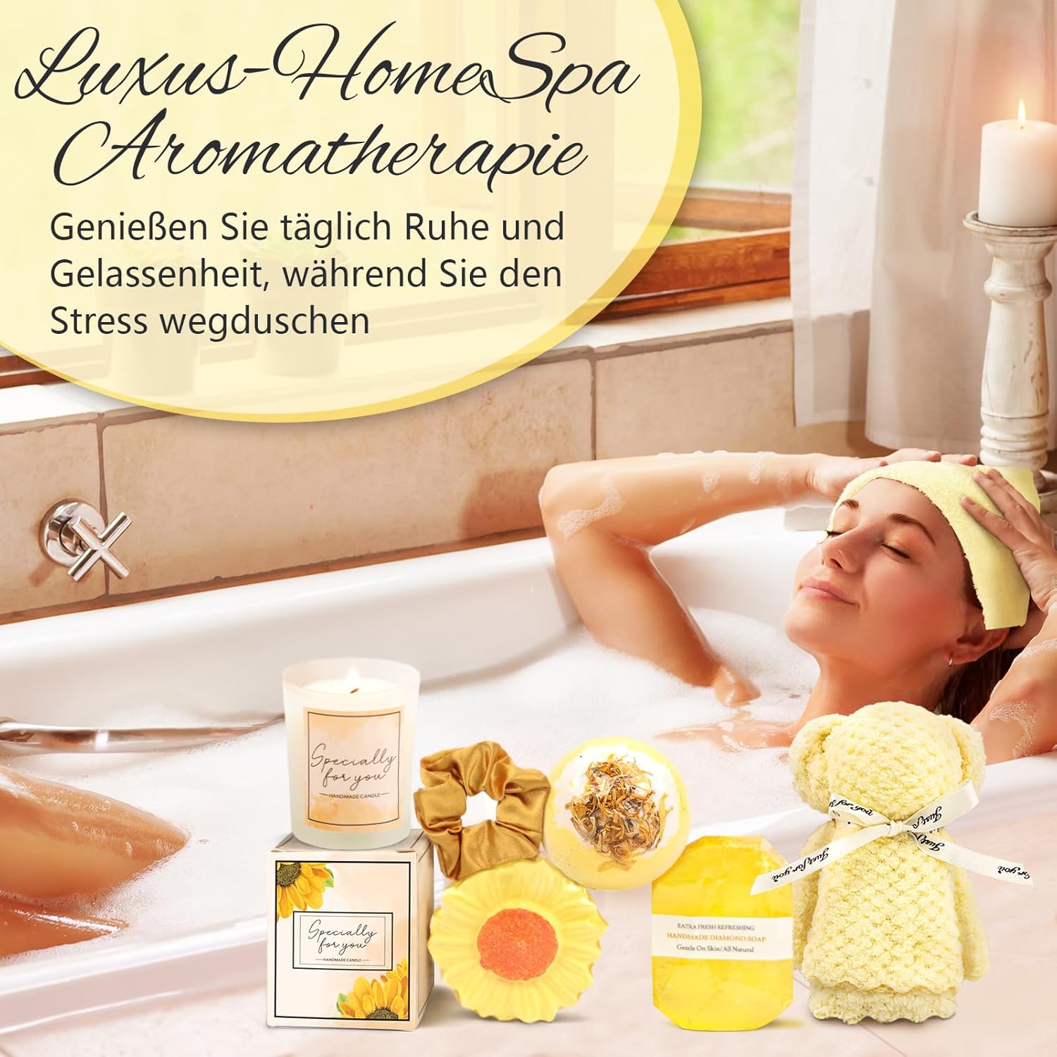 Geburtstags-Präsentkörbe - Geburtstagsgeschenke für Frauen, Sonnenblumen-Selbstpflegepaket, Geschenk für Freundin zum Geburtstag, Genesungsgeschenke für Frauen, Schwester, Mutter, beste Freunde, einzigartiger Entspannungs-Spa-Korb – Bild 5