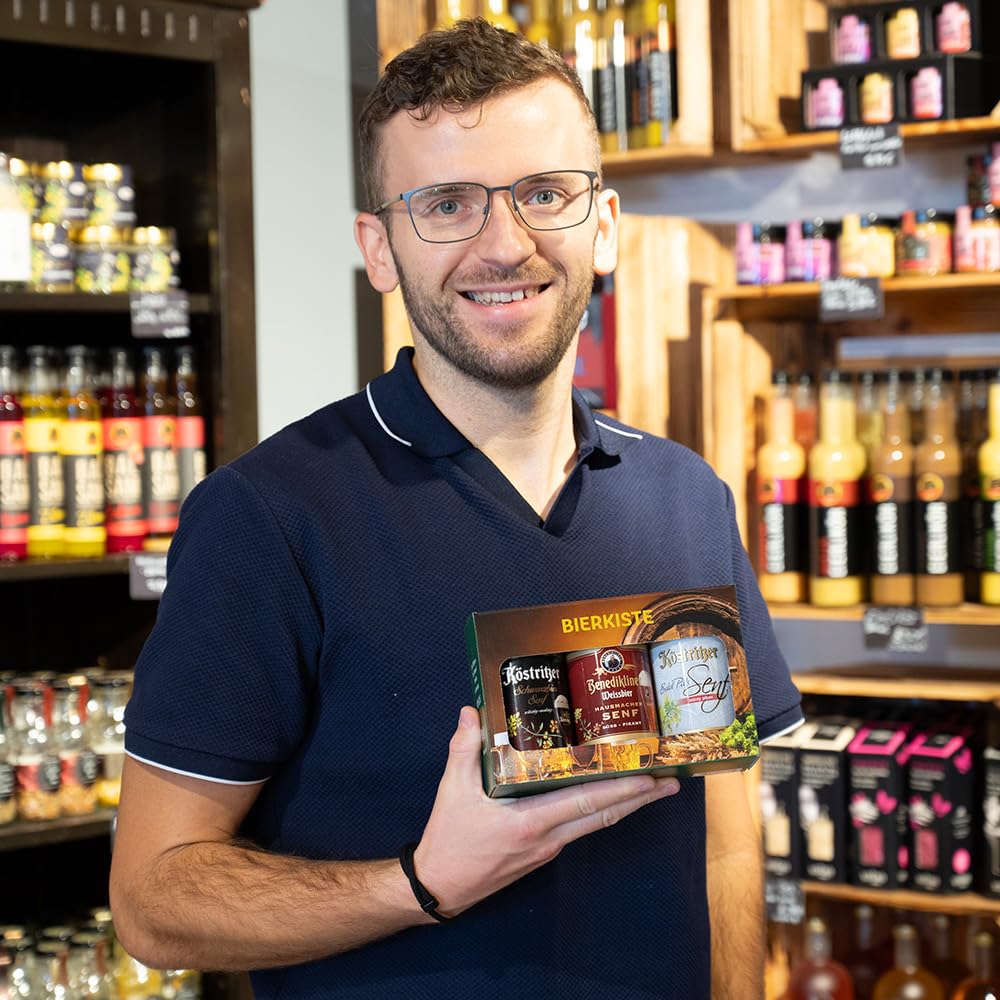 Bier-Präsentkörbe - Altenburger Original Bierkiste - Drei Senfsorten verfeinert mit Bier als Geschenkset (3-teilig), Geschenkbox für Männer und Frauen – Bild 4