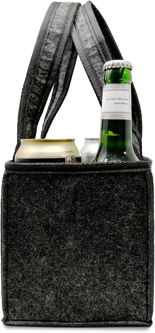 Bier-Präsentkörbe - Witzige Herrenhandtasche mit Flaschenöffner, Tragetasche aus hochwertigem Filz für 6 Bierflaschen, Bier-Herrenhandtasche in Grau – Bild 8