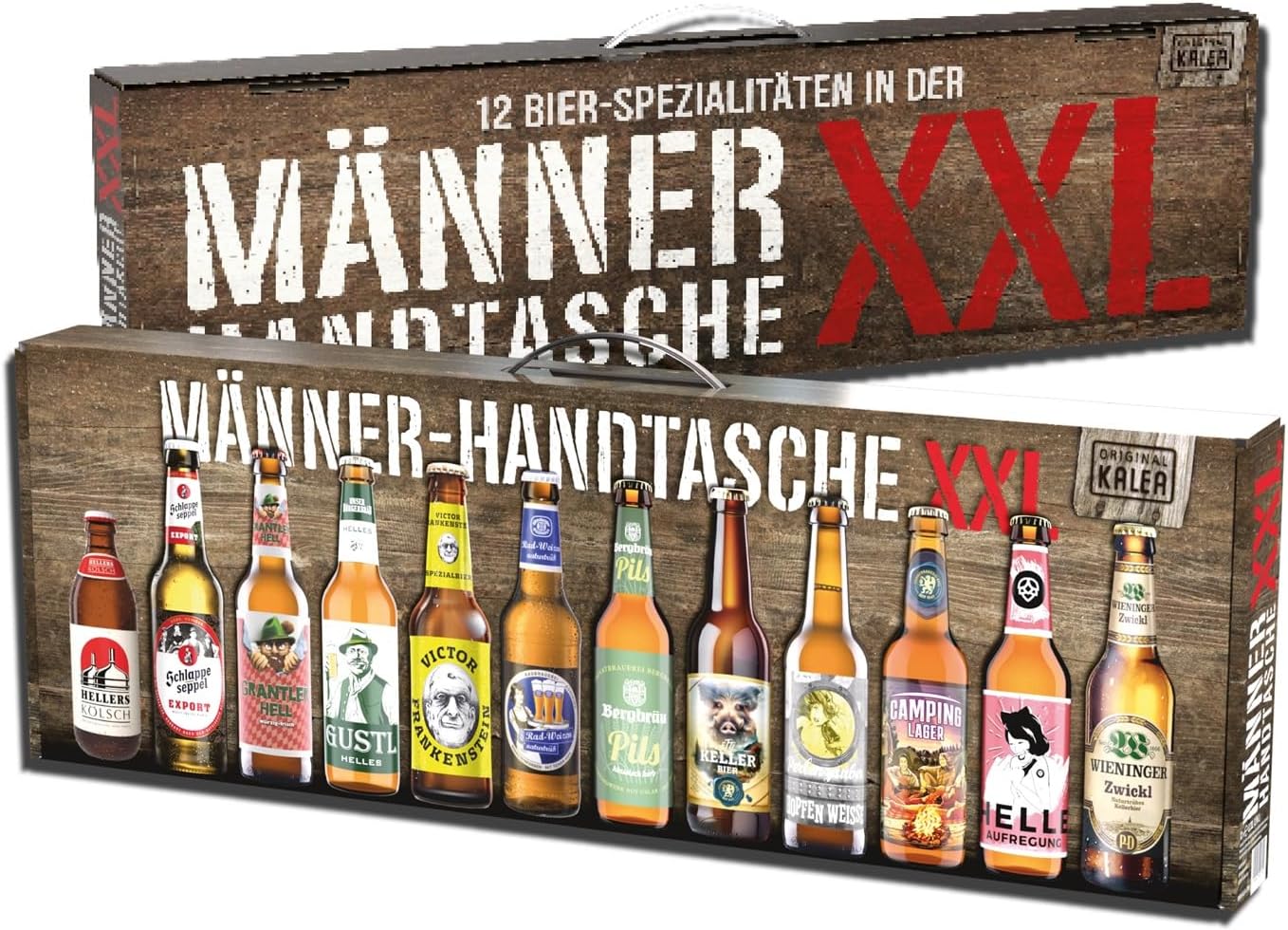 Bier-Präsentkörbe - Kalea XXL Herrenhandtasche, 12 x 0,33 L Bierspezialitäten aus Privatbrauereien, Biergeschenke für Männer und Frauen – Bild 2