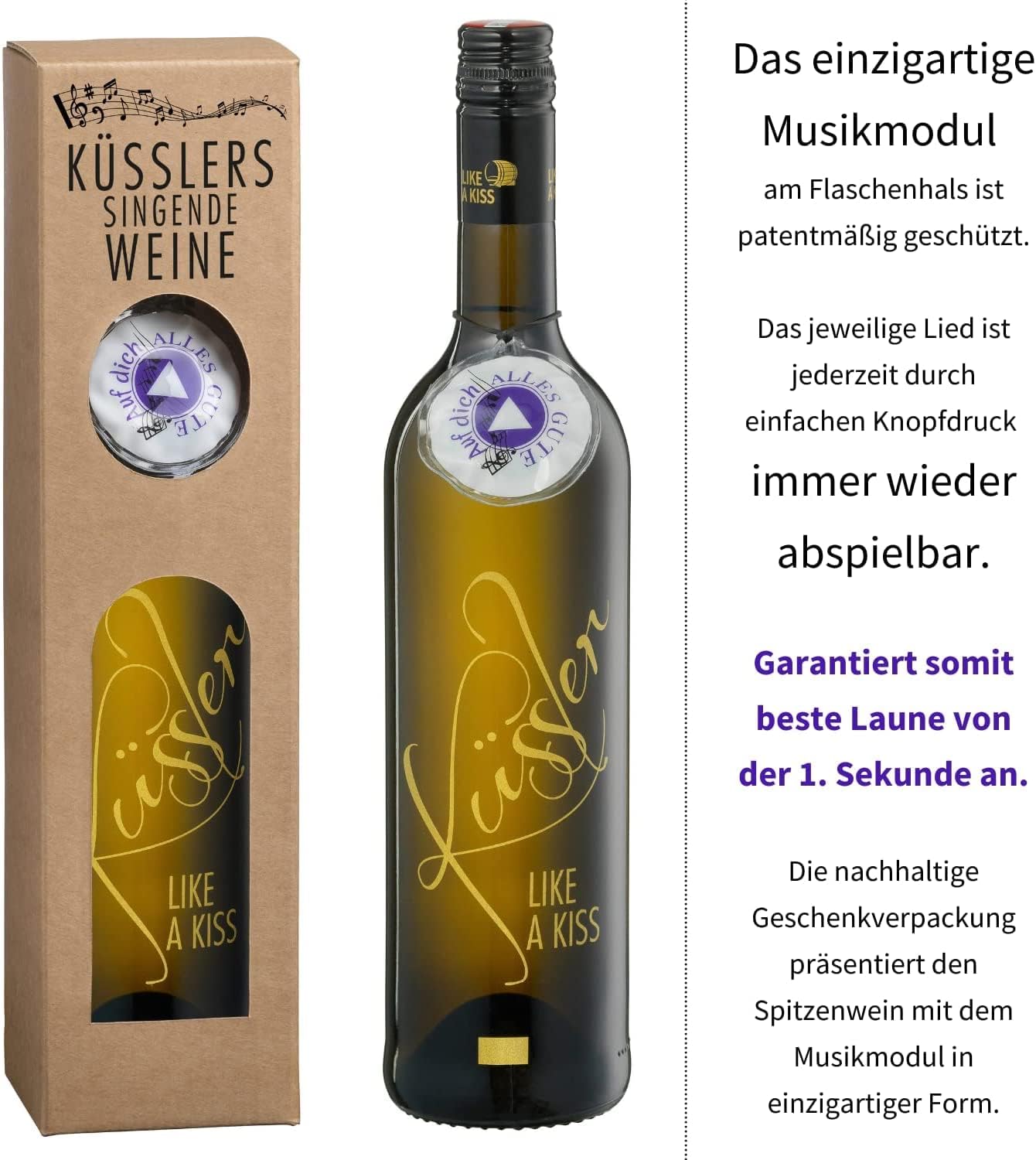 Wein-Präsentkörbe - Singender Wein zum Geburtstag – Ein Cuvée Weiß mit eigenem Geburtstagslied – in nachhaltiger Geschenkbox – Das ideale Weingeschenk! – Bild 7