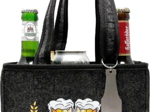 Bier-Präsentkörbe – Witzige Herrenhandtasche mit Flaschenöffner, Tragetasche aus hochwertigem Filz für 6 Bierflaschen, Bier-Herrenhandtasche in Grau