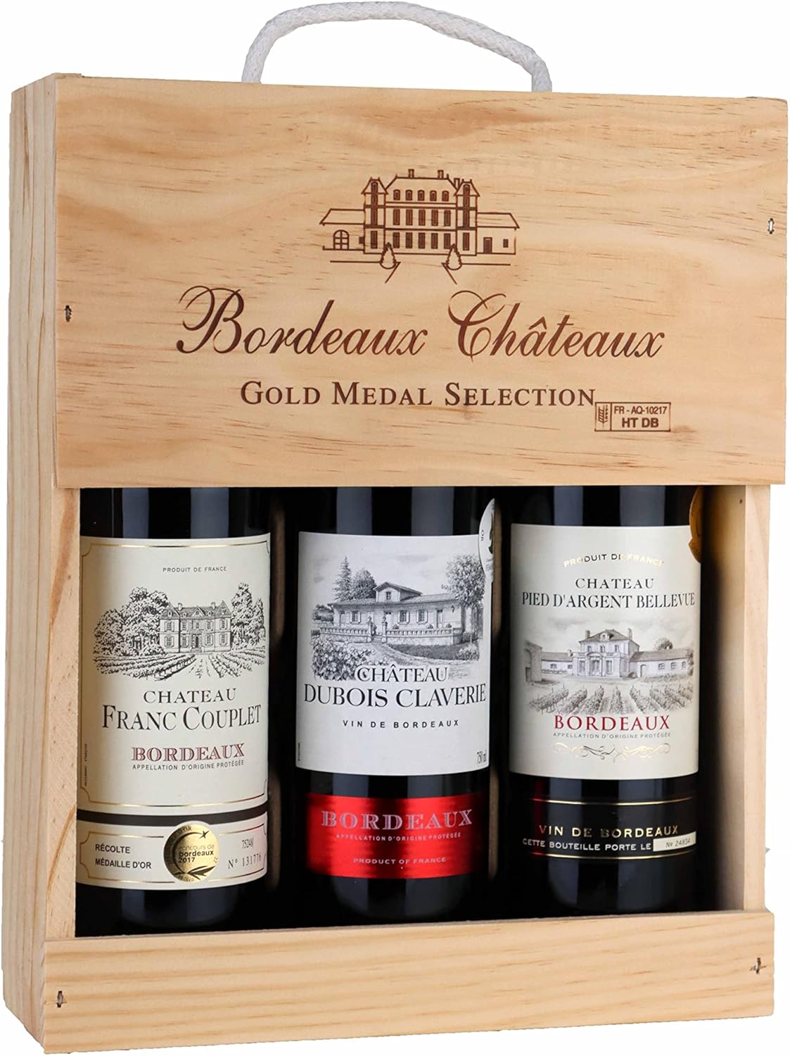 Wein-Präsentkörbe - La Grande Vinothèque Selection Bordeaux - Weinset Rotwein mit Goldmedaille in Holzkiste - Ideal als Geschenk - Herkunft: Frankreich (3 x 0,75 L) – Bild 7