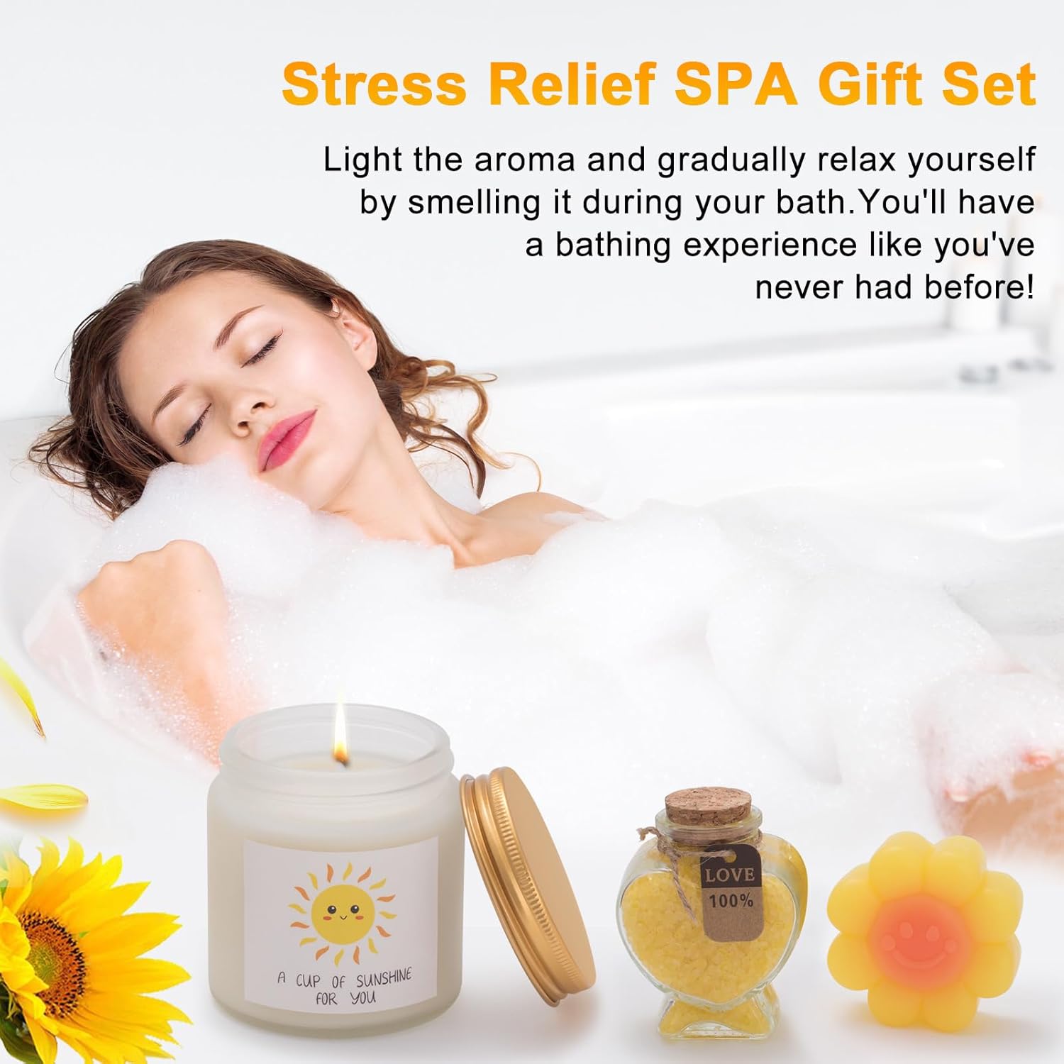 Geburtstags-Präsentkörbe - Geschenke für Frauen, Sonnenblumen-Geburtstagsgeschenk für Frauen, Geschenk für Freundin zum Geburtstag, Entspannungsgeschenkset für ihre beste Freundin, Schwester, Mutter und Kollegen – Bild 3