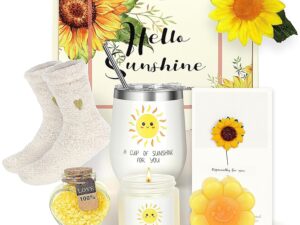 Geburtstags-Präsentkörbe – Geschenke für Frauen, Sonnenblumen-Geburtstagsgeschenk für Frauen, Geschenk für Freundin zum Geburtstag, Entspannungsgeschenkset für ihre beste Freundin, Schwester, Mutter und Kollegen
