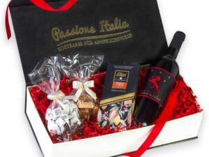 Wein-Präsentkörbe – Geschenkset purer Genuss mit erstklassigem toskanischen Rotwein und Pralinen Tartufi und dunkler Schokolade