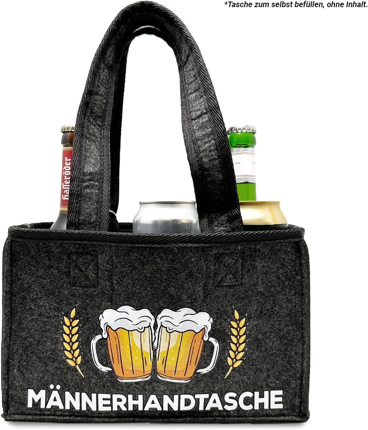 Bier-Präsentkörbe - Witzige Herrenhandtasche mit Flaschenöffner, Tragetasche aus hochwertigem Filz für 6 Bierflaschen, Bier-Herrenhandtasche in Grau – Bild 6