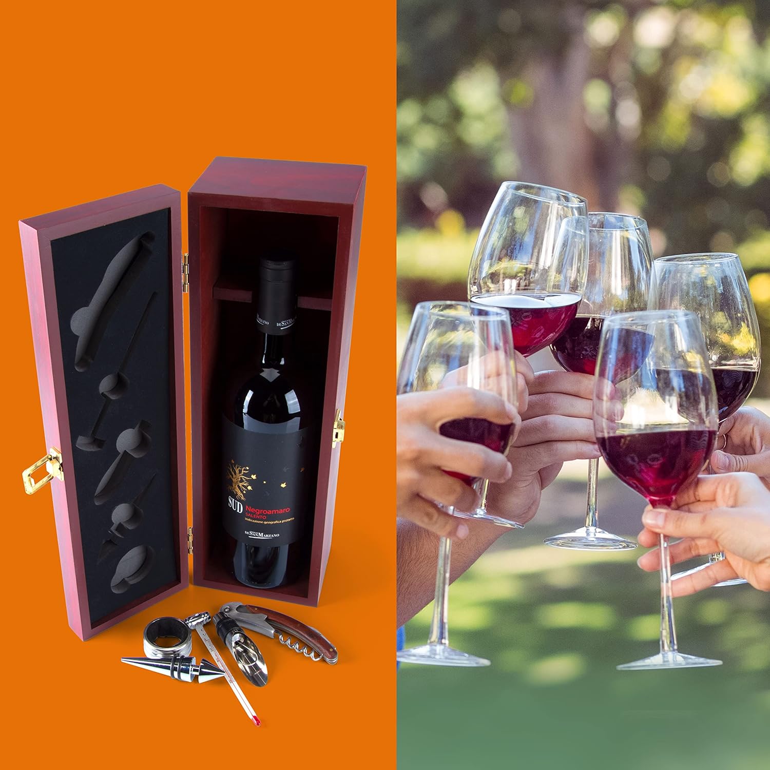 Wein-Präsentkörbe - GOODS+GADGETS Weinbox Zubehörbox Weinset Sommelier-Set Weingeschenkset Weingeschenkset mit Zubehör für Weinliebhaber (Weinbox ohne Flasche) – Bild 4