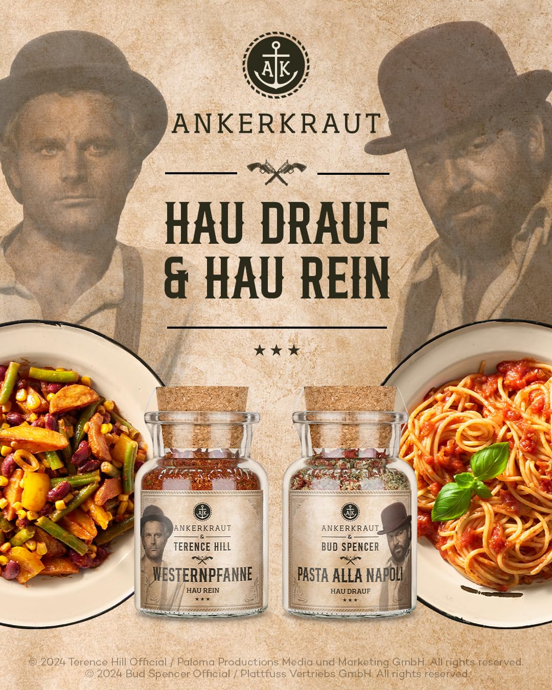 Geburtstags-Präsentkörbe - Ankerkraut Bud Spencer & Terence Hill Bagaluten-Gewürzbox mit Westernpfanne und Pasta alla Napoli-Geschenkset, köstliches Kochen, 195 g Gewürze, Inhalt – Bild 5