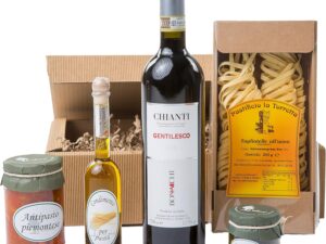 Wein-Präsentkörbe – The Wine Guys Geschenkset Geschenkkorb „Tavola Italiano“ mit piemontesischen Delikatessen und Chianti, Antipasti, Pesto Ligure, Gewürzöl 75 cl