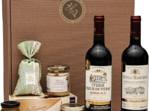 Wein-Präsentkörbe – Geschenkkorb Frankreich mit Rotwein (Bordeaux) und französischen Köstlichkeiten in schöner Geschenkverpackung | Ein Geschenk für Männer und Frauen mit köstlichen Delikatessen aus Frankreich