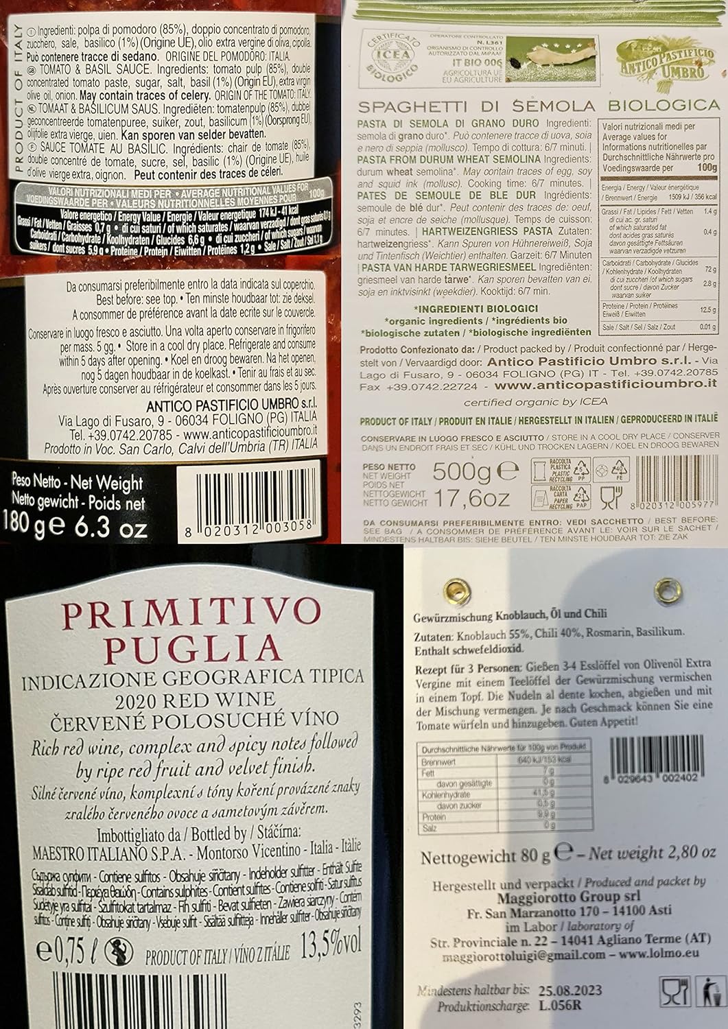 Wein-Präsentkörbe - The Wine Guys The Wine Guys Geschenkset „Pasta Love“ Geschenkkorb mit Spaghetti di Semola, Gewürzmischung, Tomatensauce und Primitivo – Bild 4