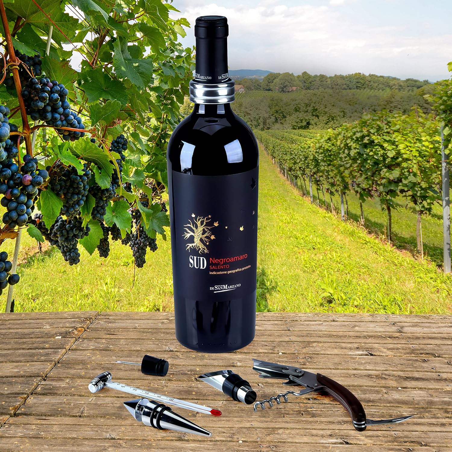 Wein-Präsentkörbe - GOODS+GADGETS Weinbox Zubehörbox Weinset Sommelier-Set Weingeschenkset Weingeschenkset mit Zubehör für Weinliebhaber (Weinbox ohne Flasche) – Bild 3