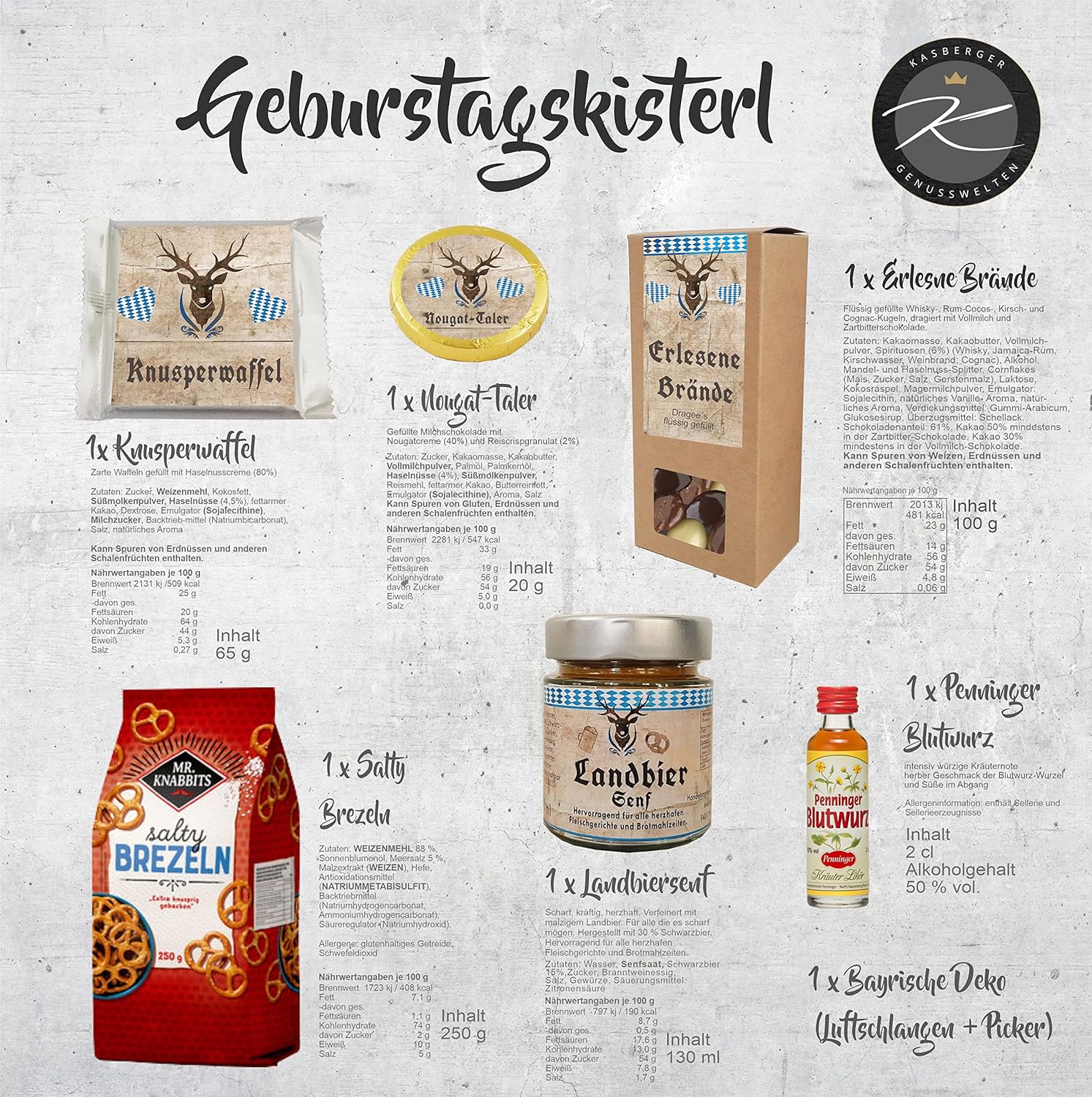 Bier-Präsentkörbe - Bayerisches Geburtstagsgeschenk mit Bier, Schnaps, Senf und Knabberartikeln, das perfekte Geschenk für Männer (Geburtstagszisterl Männer) – Bild 4