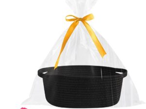 Geburtstags-Präsentkörbe – Leerer Geschenkkorb, Geschenkkorb, leerer, geflochtener Korb mit Geschenktüten und Bändern, Geschenkkorb, leerer großer Geschenkkorb für Babyparty, Geburtstag, Hochzeit, Ostern, Erntedankfest, Weihnachten, Schwarz