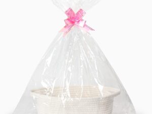 Wein-Präsentkörbe – Bigepige Leerer Geschenkkorb, geflochtener Baumwollkorb mit Henkel, Geschenkkorb inklusive transparenter Geschenkfolie und Schleife, Hochzeit, Aufbewahrung weiß