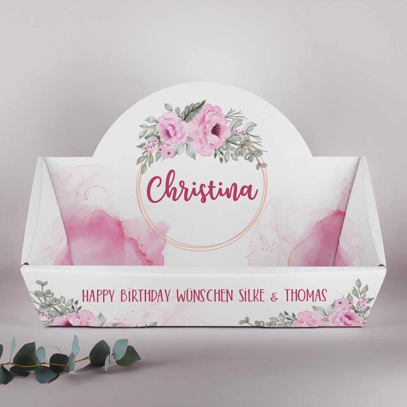 Geburtstags-Präsentkörbe - Herz & Heim® Personalisierter Geschenkkorb zum Selbstbefüllen (Geblümt, 42,5 cm x 24 cm x 28 cm (B x H x T)) – Bild 3