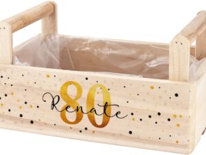 Geburtstags-Präsentkörbe – Herz & Heim® Geburtstagsgeschenk Holzkiste zum Bepflanzen mit personalisierter Geschenkverpackung, Alter und Name