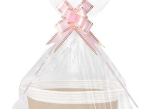 Geburtstags-Präsentkörbe – Leerer Geschenkkorb, Aufbewahrungskorb, geflochtener Korb für Geschenke mit Geschenktüten und Bändern, leerer Geschenkkorb für Geburtstag, Hochzeit, Babyparty, Erntedankfest, Weihnachten (Khaki und Weiß)