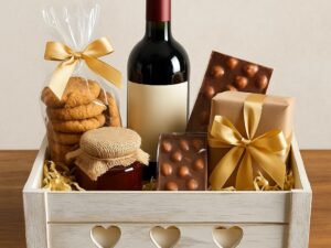 Geburtstags-Präsentkörbe – khevga Empty Heart Gift Basket – Wooden Gift Box 30 x 20 x 12 cm – Decorative Box Whitewashed – Vintage Gift Packaging – Wooden Box Empty Romantic