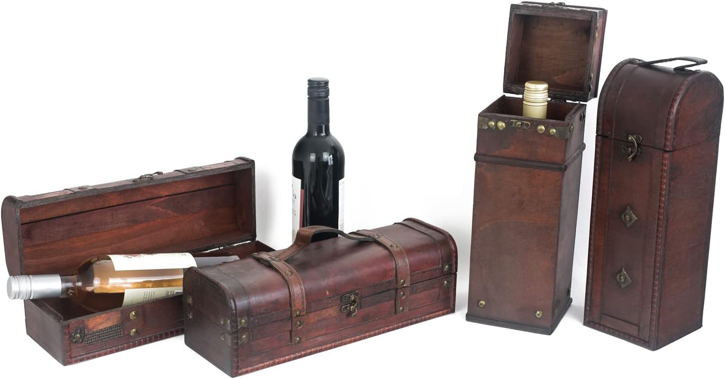 Wein-Präsentkörbe - HMF Vintage dekorative Geschenkbox aus Holz mit Deckel | Für 1 Flasche Wein | Hochformat | Italien – Bild 8