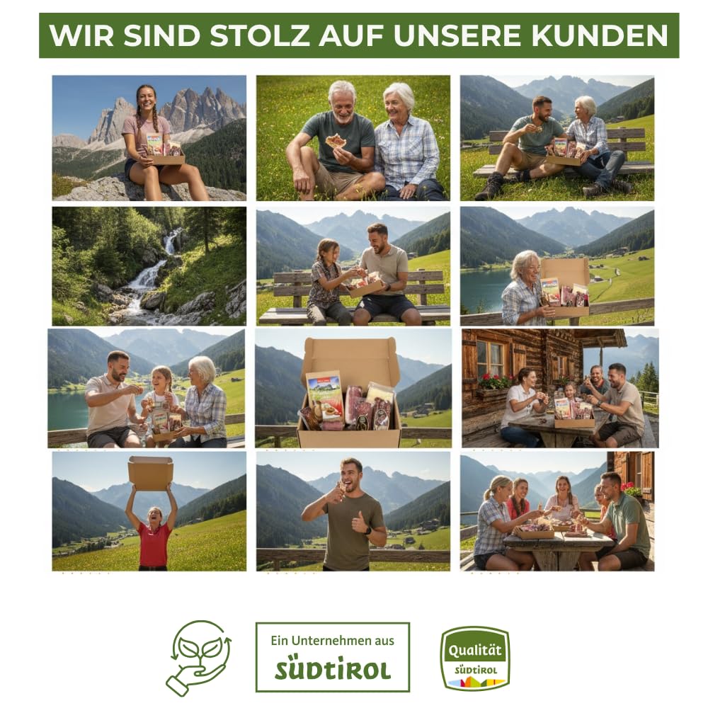 Wurst-Präsentkörbe - Südtirolwelt – Südtiroler Geschenkbox mit 7 Spezialitäten – Geschenkkorb mit Speck, Käse, Streubrot & Salami – Genussgeschenk für Geburtstag, Weihnachten, Männer & Frauen – Bild 6