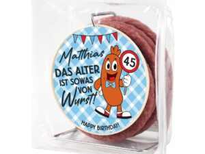 Wurst-Präsentkörbe – Herz & Heim® Wurstkabelrolle 3,5 m, Wurst im Krakauer Stil, lustiges Geschenk zum Geburtstag, 240 g