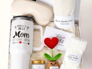 Geburtstags-Präsentkörbe – Geburtstagsgeschenke für Mama – Luxus-Geschenkbox, Geburtstag mit Kerze und Tasse, Happy Birthday-Geschenkkorb für Frauen, perfekte Mama-Geburtstagsgeschenke von Tochter oder Sohn