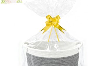 Geburtstags-Präsentkörbe – Leerer Geschenkkorb, leerer Geschenkkorb mit Geschenktüten, Bändern und Grußkarten, geflochtener Korb für Geschenke zu Weihnachten, Geburtstag, Hochzeit, Babyparty & DIY-Geschenkideen (grau)