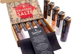 Wurst-Präsentkörbe – TIMBER TASTE® Gourmet-Salzgewürz-Geschenkset, 5 erlesene Salze aus aller Welt, Gewürzset als Geschenk für Männer und Frauen zum Geburtstag, besonderes Geschenkset für Erwachsene, Salzgewürzset für Sie und Ihn