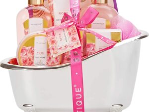 Geburtstags-Präsentkörbe – SPA LUXETIQUE Wellness-Set für Damen – 8-teiliges Bade-Geschenkset mit Rosenduft für Damen, Geburtstagsgeschenk, Beauty-Set mit dekorativer Badewanne, Valentinstagsgeschenk, Muttertagsgeschenk, Geschenke für Frauen