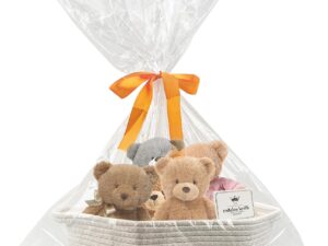 Geburtstags-Präsentkörbe – Aufbewahrungskorb aus geflochtenem Baumwollseil, kleiner geflochtener Korb mit Griffen, leerer Geschenkkorb mit Grußkarte, Geschenktüten und Bändern für Babyparty, Valentinstag, Hochzeit, Geburtstag, Ostern