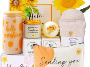 Geburtstags-Präsentkörbe – Sonnenblumen-Geschenk für Freundin, Genesungsgeschenke, Wellness-Geschenkset für Frauen, Geburtstagsgeschenk für Frauen, beste Freundin, Schwester, Kollegin, Genesungsgeschenke