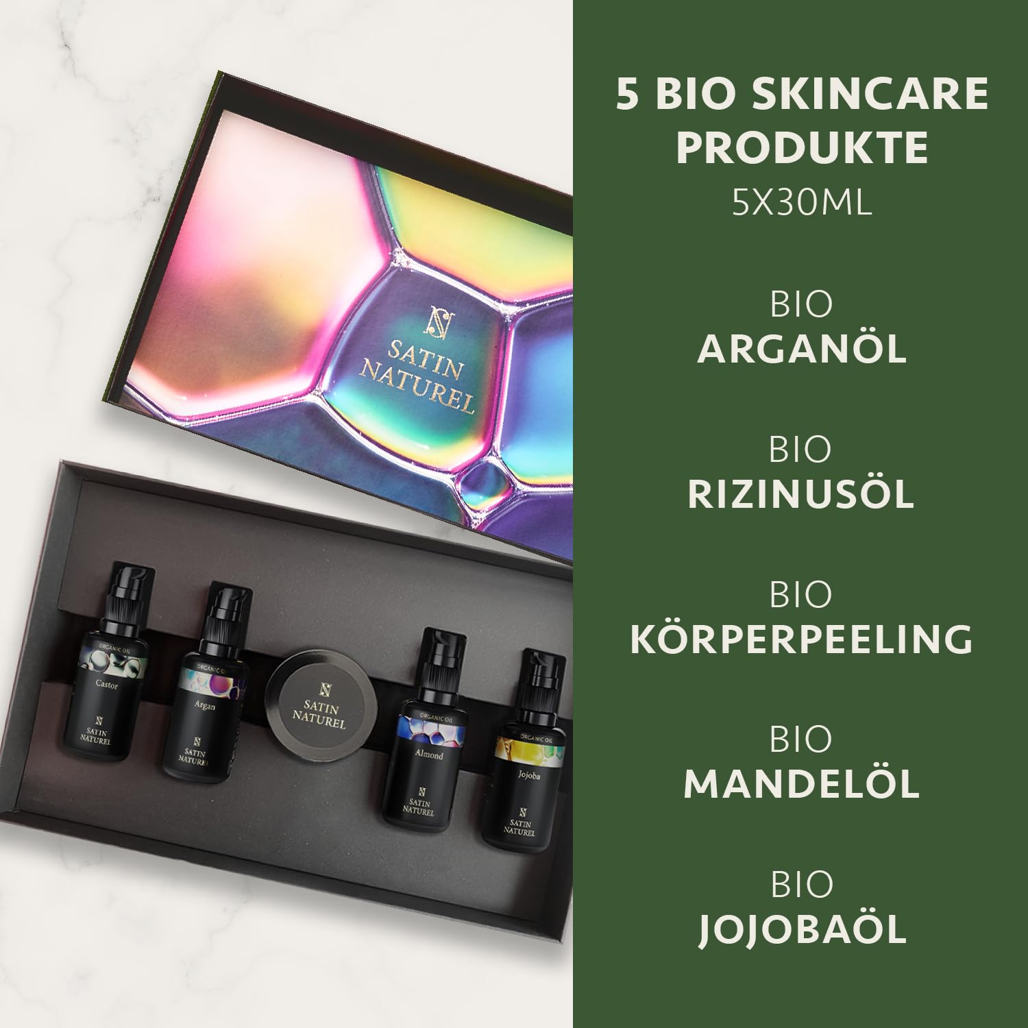 Geburtstags-Präsentkörbe - Satin Naturel Verwöhn-Geschenkset für Frauen mit Bio-Arganöl, Rizinusöl, Mandelöl, Jojobaöl und Sheabutter, Wellness-Set – Bild 4