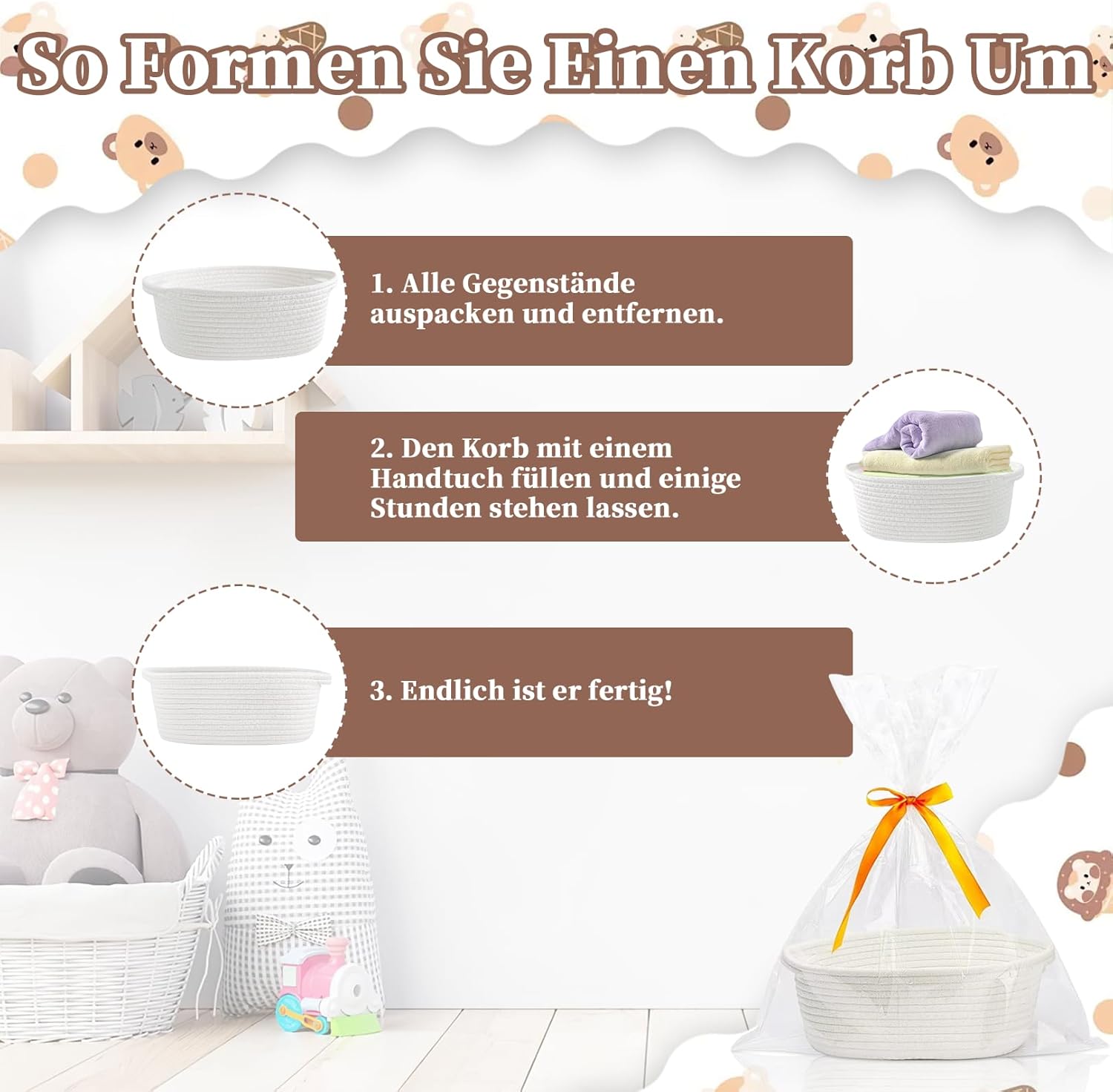 Wein-Präsentkörbe - AHEJIOO Leerer Geschenkkorb, Geschenkkorb mit Geschenktüten und Bändern, Geschenkkorb, Korb für Geschenke, Korbgeschenk, für Weihnachten, Geburtstag, Hochzeit, Babyparty & DIY-Geschenkideen – Bild 4