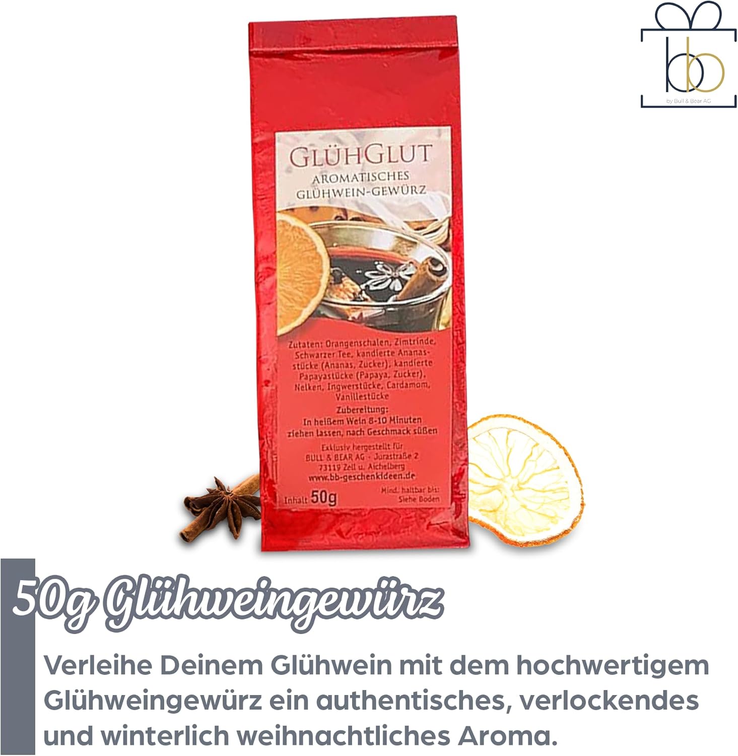 Wein-Präsentkörbe - Bull & Bear Glühwein-Geschenkset mit edlem Rotwein, Glühweingewürz, Thermoskanne, Weihnachtsgeschenk – Bild 4