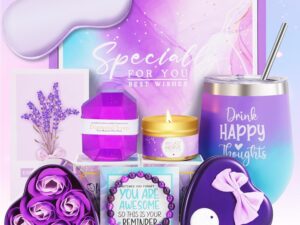 Geburtstags-Präsentkörbe – MUJUZE Geschenke für Frauen, Trinken Sie glückliche Gedanken, positives Geschenk zum Geburtstag der Frau, Wellness-Weinbecher-Geschenkset, Geschenk für die beste Freundin, Freundinnen, Schwester, Mutter, Kollegin, Geschenke für Frauen