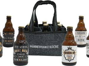 Bier-Präsentkörbe – Jack’s Herrenhandtasche/gefüllt mit 6 Bierflaschen/lustige Sprüche/Männergeschenk/Partygeschenk/Sixpack/für echte Männer
