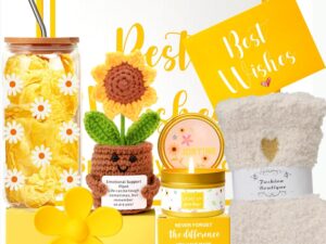 Geburtstags-Präsentkörbe – Geschenke für Frauen, Sonnenblumen-Geburtstagsgeschenk für die Frau, Geschenkset, Geburtstag der Freundin, Genesungsgeschenke, Entspannungsgeschenk für die Frau, die beste Freundin, die Schwester