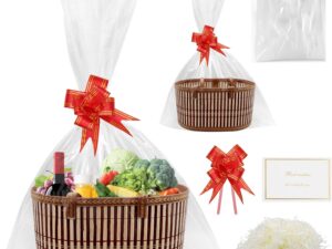 Geburtstags-Präsentkörbe – VEGCOO Geschenkkorb, leerer gewebter Bambus-Geschenkkorb mit Wickeltaschen, Schleifen, Karte und Bast, Geschenkkörbe leer zum Befüllen für Weihnachten, Geburtstag, Babyparty, Hochzeitsgeschenk (1
