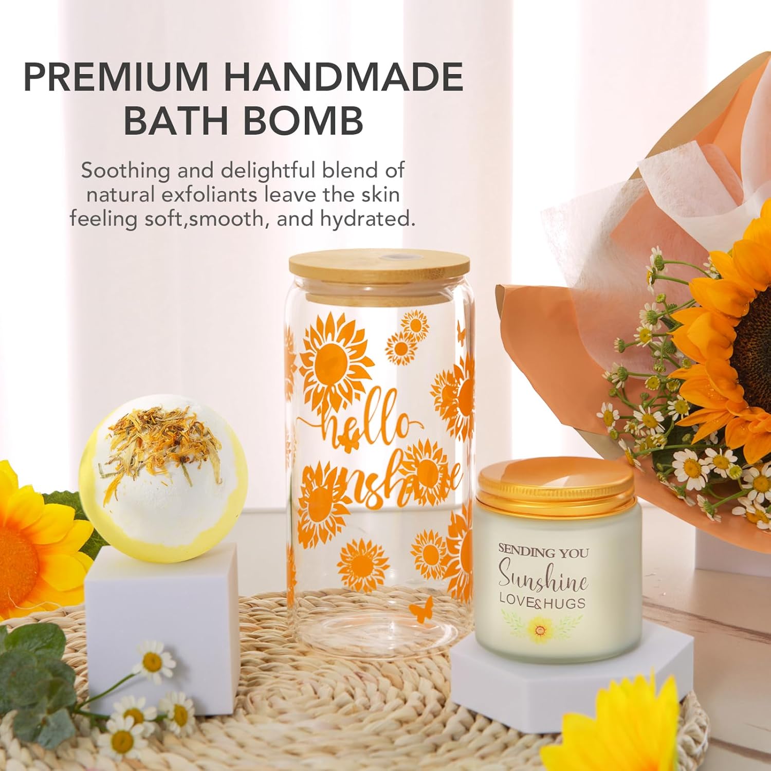 Geburtstags-Präsentkörbe - Sonnenblumen-Geschenk für Freundin, Genesungsgeschenke, Wellness-Geschenkset für Frauen, Geburtstagsgeschenk für Frauen, beste Freundin, Schwester, Kollegin, Genesungsgeschenke – Bild 3