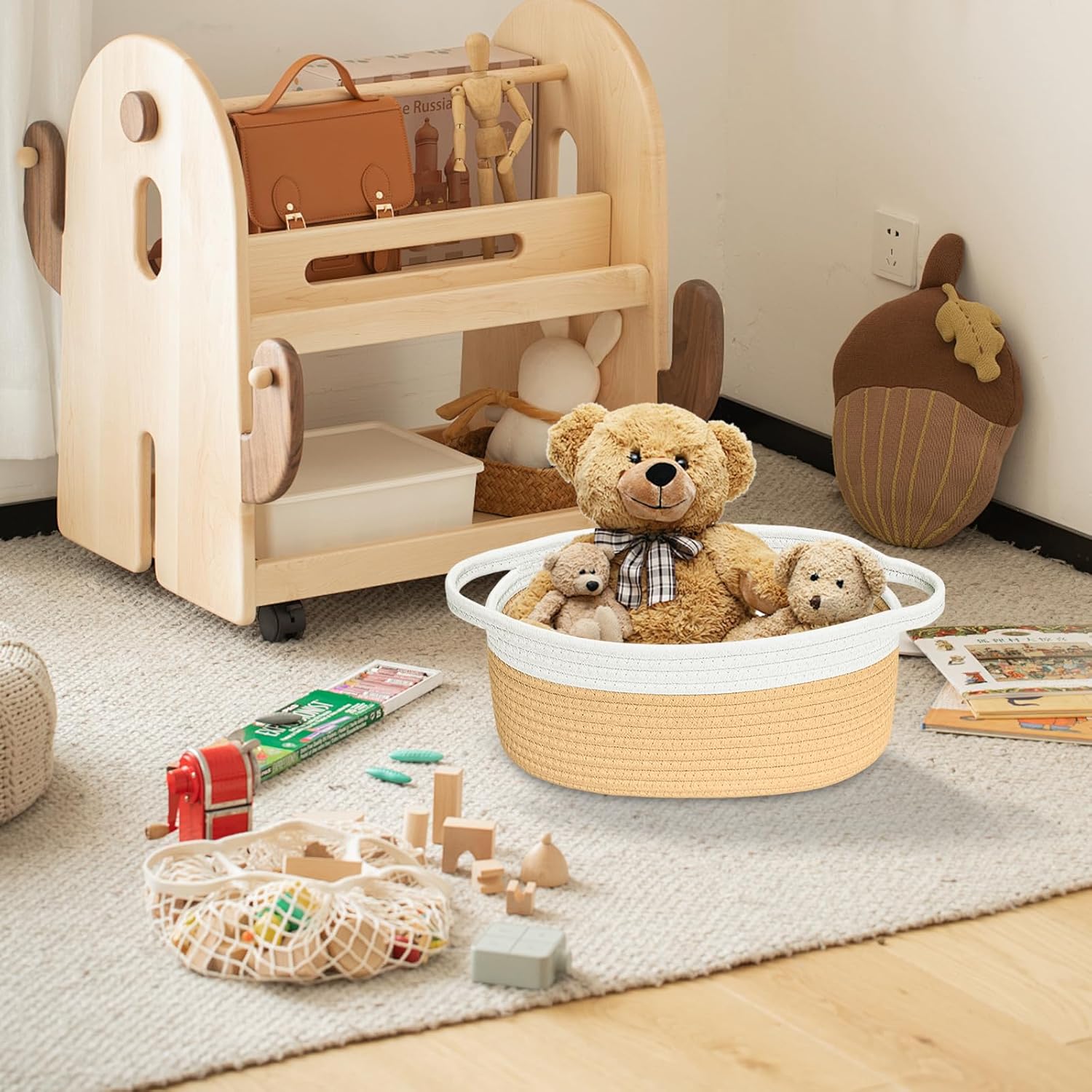 Geburtstags-Präsentkörbe - Leerer Geschenkkorb, Geschenkkorb leer mit Geschenktüten, Grußkarte und Bändern, LED-Geschenkkorb, geflochtener Korb für Geschenke, ideal für Weihnachten, Geburtstag, Hochzeit, Erntedankfest, 28,5 x 22 x 14 cm – Bild 5