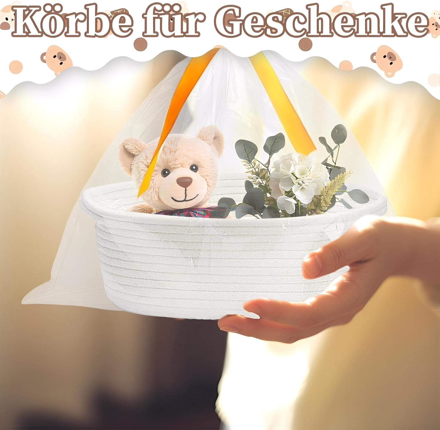 Geburtstags-Präsentkörbe - Leerer Geschenkkorb, Geschenkkorb mit Geschenktüten und Bändern, Geschenkkorb, Korb für Geschenke, Korbgeschenk, für Weihnachten, Geburtstag, Hochzeit, Babyparty & DIY-Geschenkideen – Bild 6