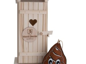 Wurst-Präsentkörbe – Wurstbaron Strauß Smiley mit Holztoilette, leckere Salami in witzigem Design, hohe Qualität und rauchiges Aroma, witziges Geschenk, 240 g