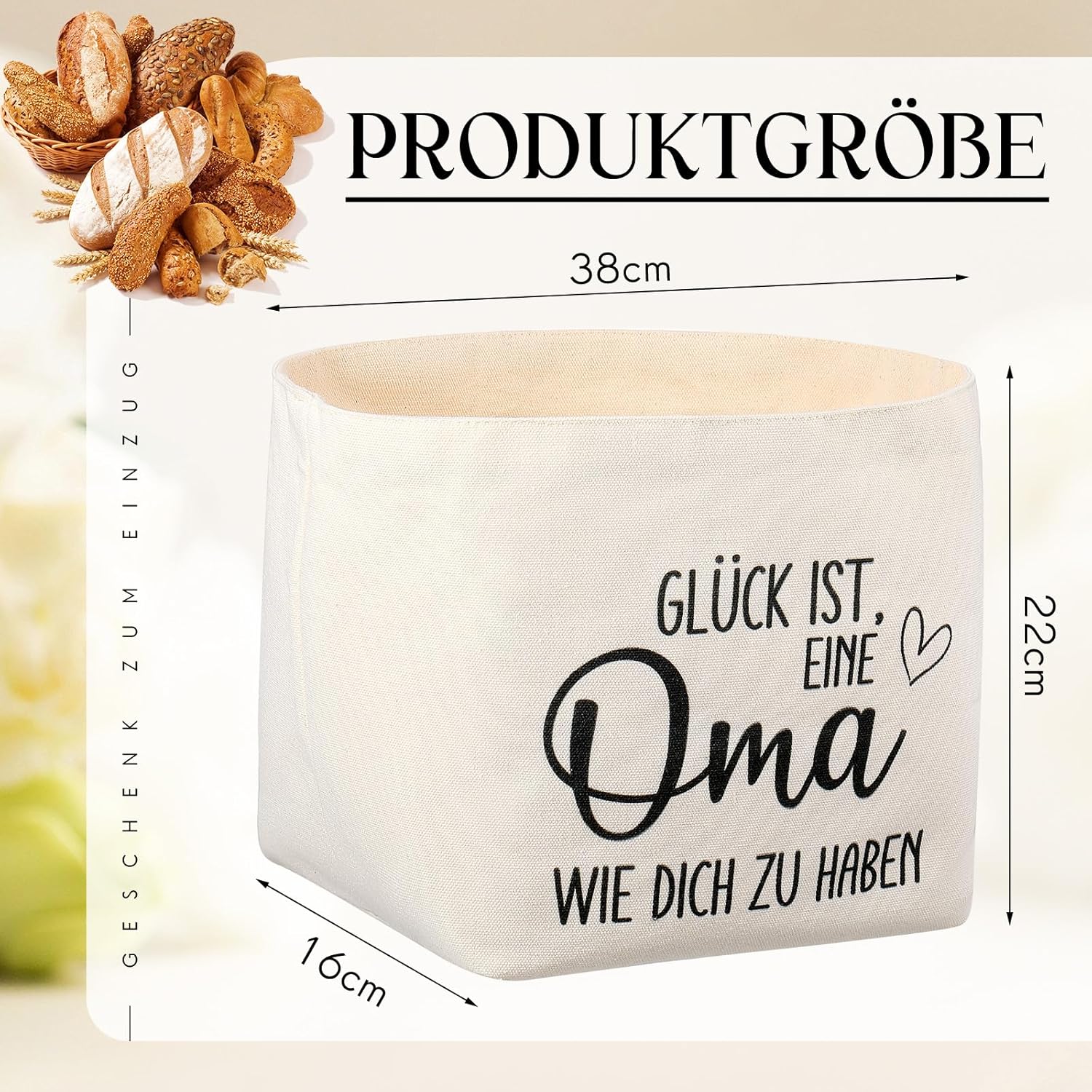 Geburtstags-Präsentkörbe - Xuniea Brotkorb Glück Ist, Eine Oma wie Dich zu Haben Geburtstagsgeschenk Geschenke für Oma Brotkorb Brottasche Brotkorb Packwürfel aus Stoff Weihnachten Großmutter Geschenk (Weiß) – Bild 2