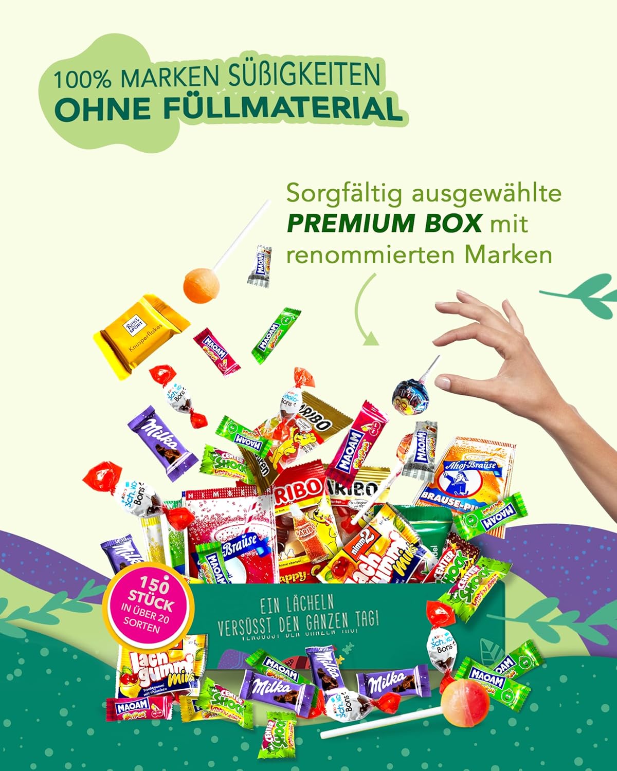 Geburtstags-Präsentkörbe - Premium Candy Box (150 Stück) - „Gute Laune Box“ als Geschenkidee, für Kindergeburtstage, Pinatafüllung, Candy Bar (XXL Snackbox) – Bild 5